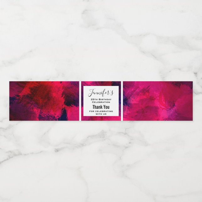 Dark Red and Purple Bold Modern Abstract Birthday Water Bottle Label (Single Label)