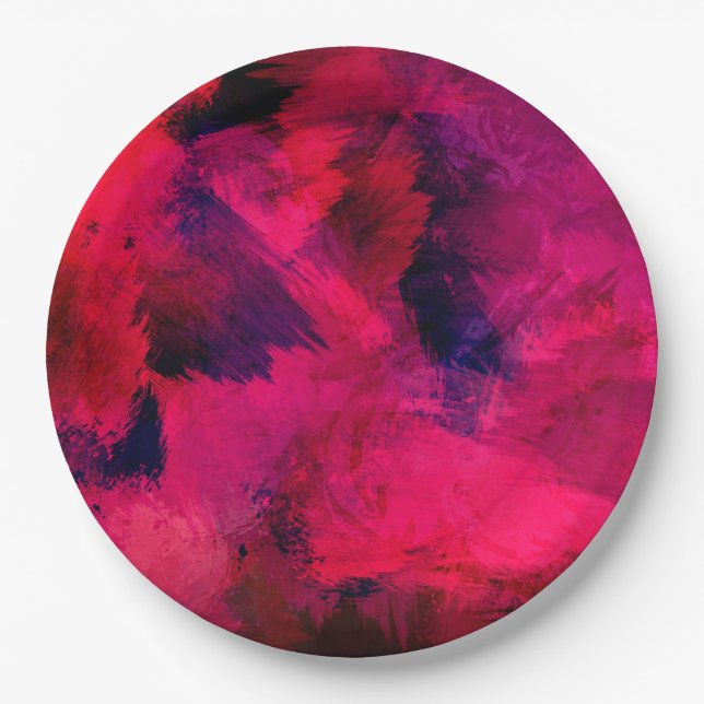 Dark Red and Purple Bold & Modern Abstract Paper Plate (Front)