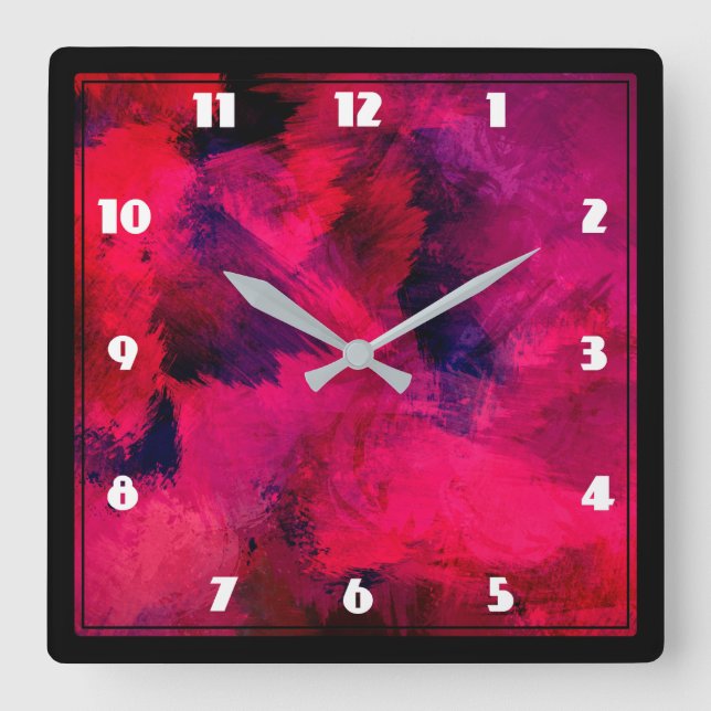 Dark Red and Purple Bold & Modern Abstract Square Wall Clock (Front)
