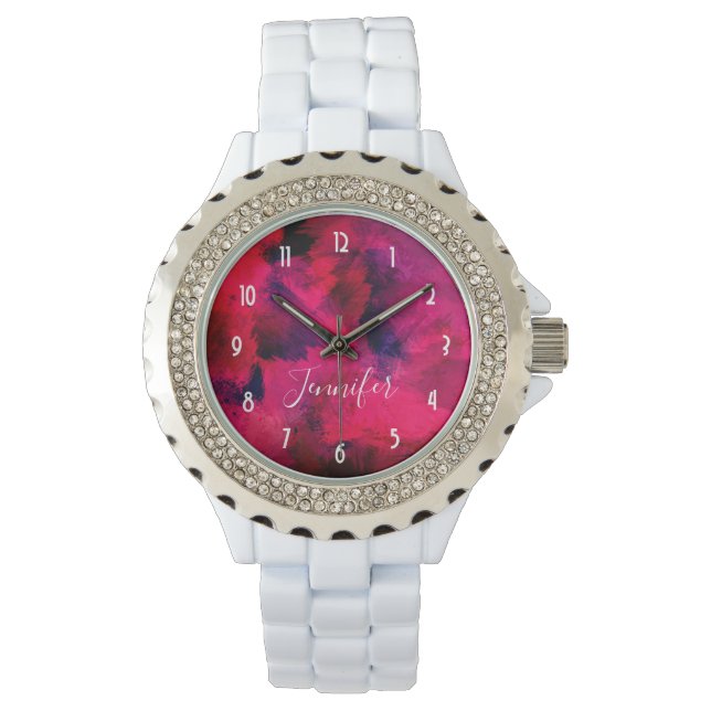 Dark Red and Purple Bold & Modern Abstract Watch (Front)