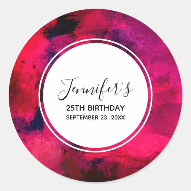 Dark Red and Purple Modern Abstract Thank You Classic Round Sticker (Front)