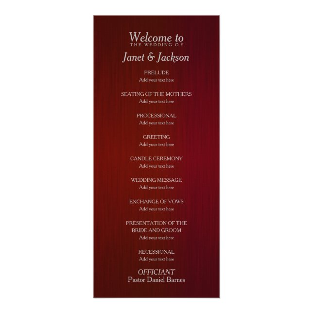 Dark Red and Silver Confetti Dot - Wedding Program Rack Card (Back)