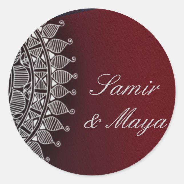 Dark red and silver design classic round sticker (Front)