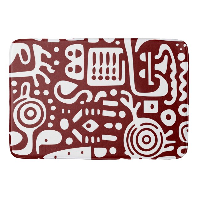 Dark red and white doodles 1 of 4 bath mat (Front)