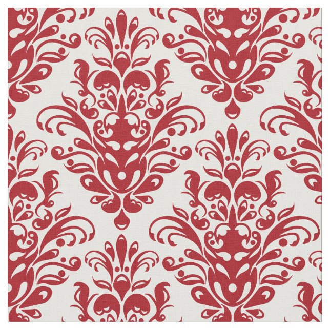Dark red and White Elegant Damask Pattern Fabric (Close Up)