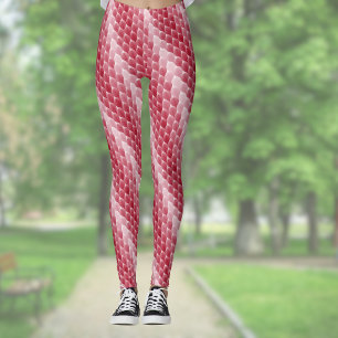 Dark Red and White Gradient Diagonal Leaf Pattern Leggings