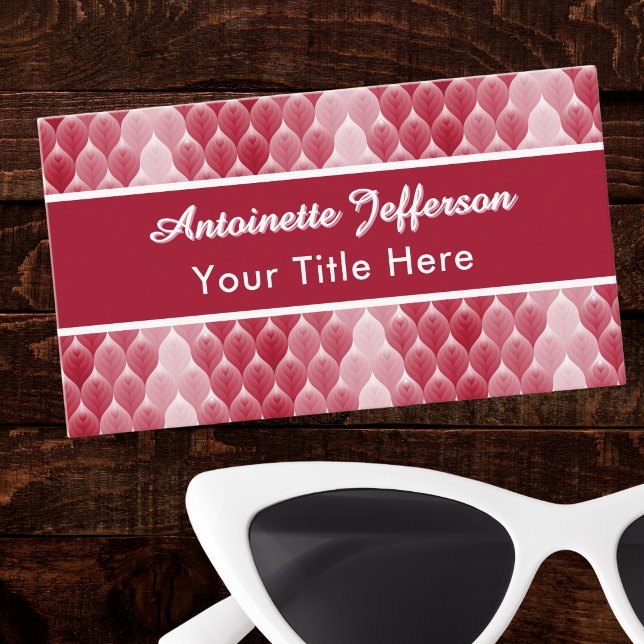 Dark Red and White Gradient Leaf Pattern Modern Business Card (Creator Uploaded)