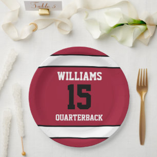Dark Red and White Paper Plate