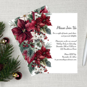 Dark Red and White Poinsettia Christmas Party Invitation