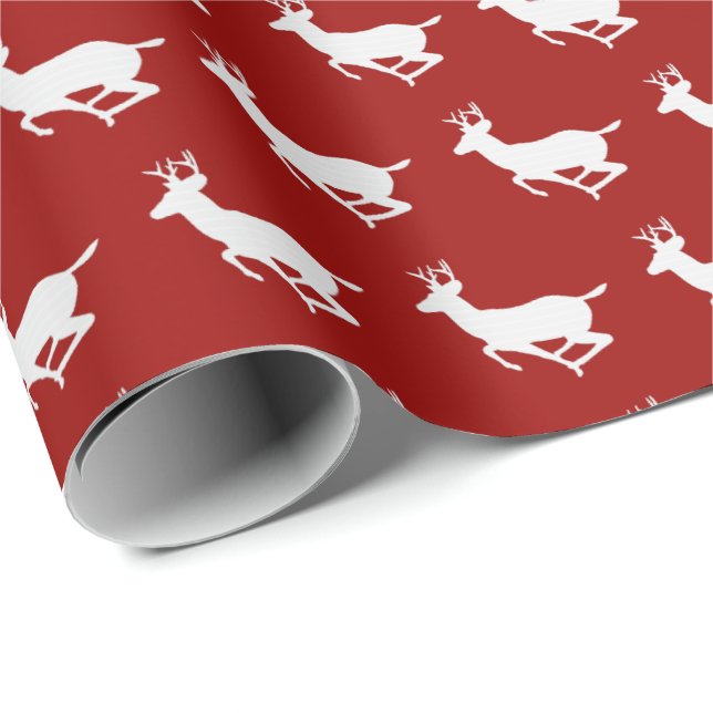 Dark Red and White Reindeer Pattern Wrapping Paper (Roll Corner)