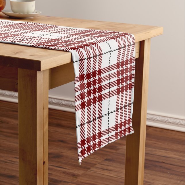 Dark Red and White Tartan Plaid Pattern Short Table Runner (In Situ)