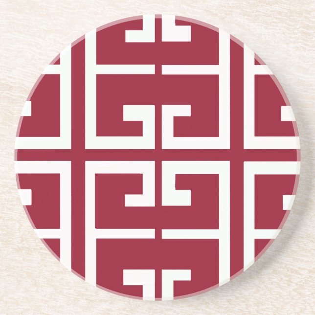 Dark Red and White Tile Coaster (Front)