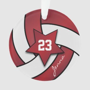 Dark Red and White Volleyball 3 DIY Name Ornament