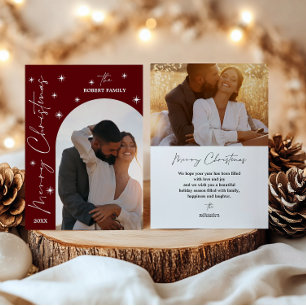 DARK Red Arch Modern Script 2 Photo  Christmas  Holiday Card