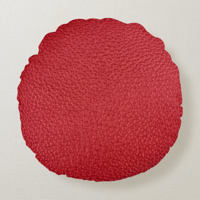 Dark red artificial leatherette closeup. round cushion (Front)