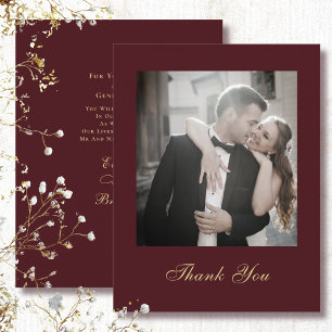 Dark Red Background Gold Script Wedding Thank You  Invitation