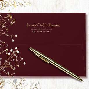 Dark Red Background Gold Script White Typography   Envelope