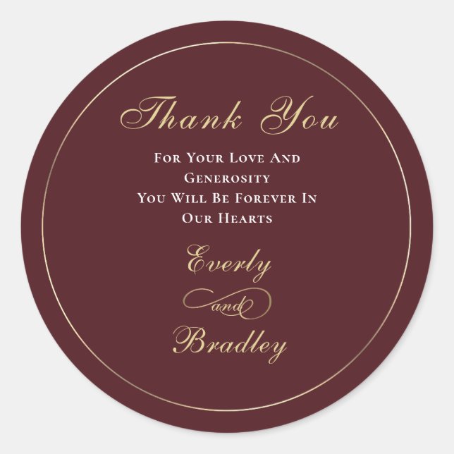 Dark Red Background White Gold Script Classic Round Sticker (Front)
