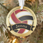 Dark Red, Black and Gold Volleyball  | DIY Name  Ornament<br><div class="desc">🥇AN ORIGINAL COPYRIGHT ART DESIGN by Donna Siegrist ONLY AVAILABLE ON ZAZZLE! Dark Red, Black and White in a gold trim Volleyball | DIY Name Ornament. ✔Note: Not all template areas need changed. 📌If you need further customisation, please click the "Click to Customise further" or "Customise or Edit Design" button...</div>