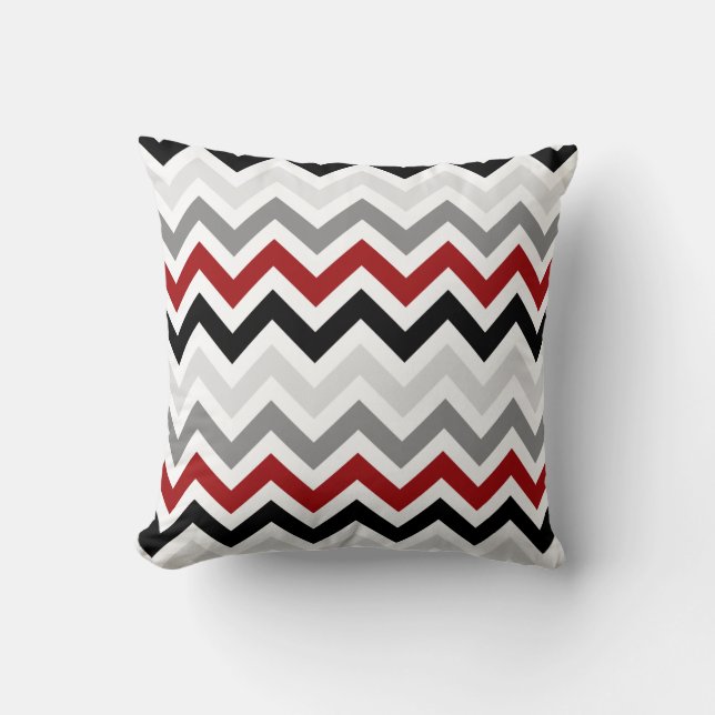 Dark Red Black Grey Chevron Zigzag Pattern Cushion (Front)