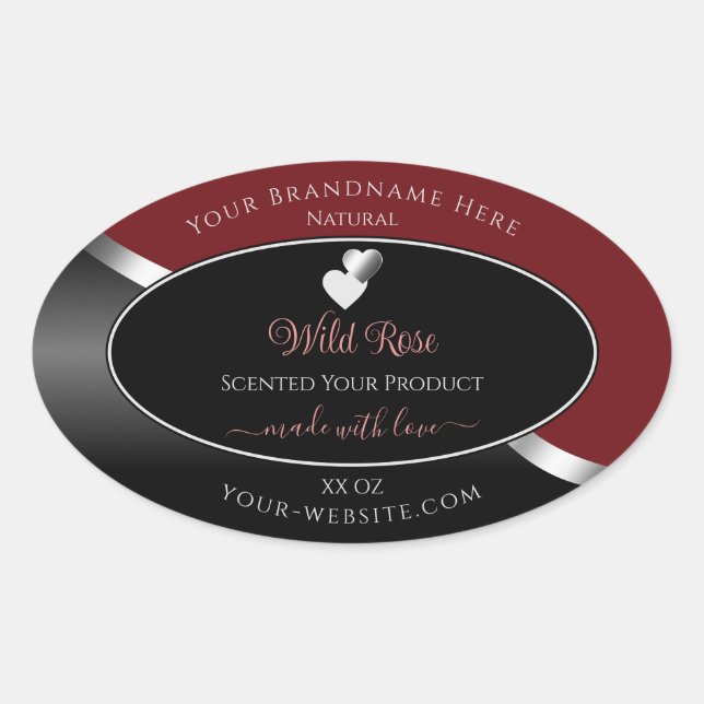 Dark Red Black Wavy Silver Hearts Product Labels (Front)