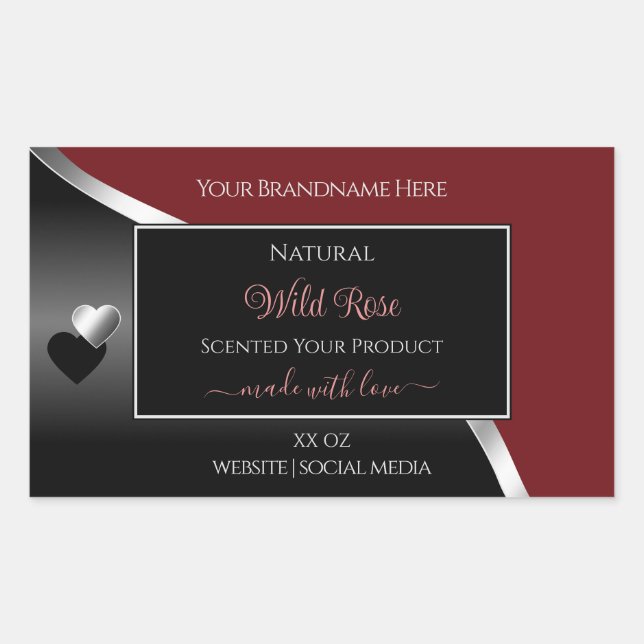 Dark Red Black Wavy Silver Hearts Product Labels (Front)