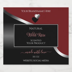 Dark Red Black Wavy Silver Hearts Product Labels