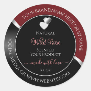 Dark Red Black Wavy Silver Hearts Product Labels