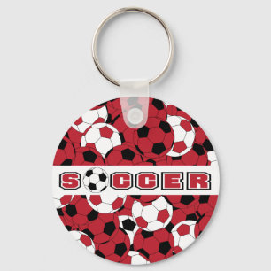 Dark Red, Black & White Soccer Ball Key Ring