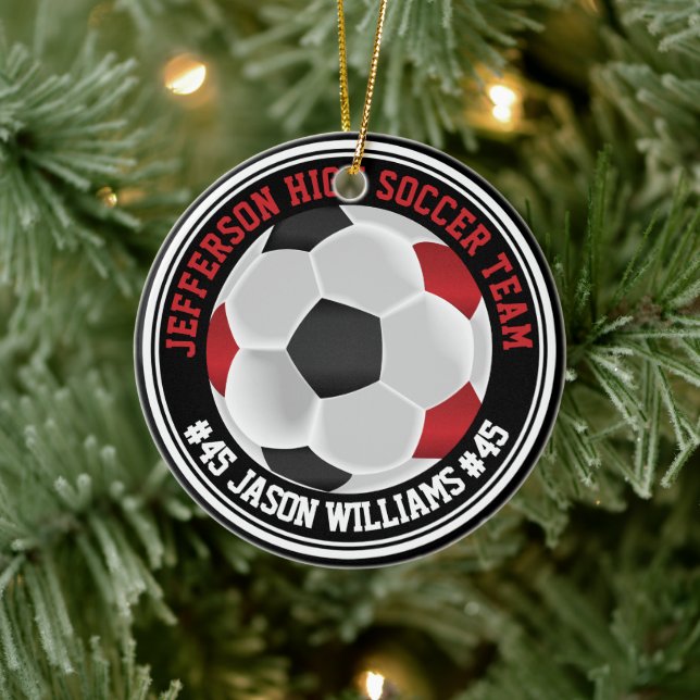 Dark Red, Black & White Soccer ⚽  Ceramic Tree Decoration (Tree)