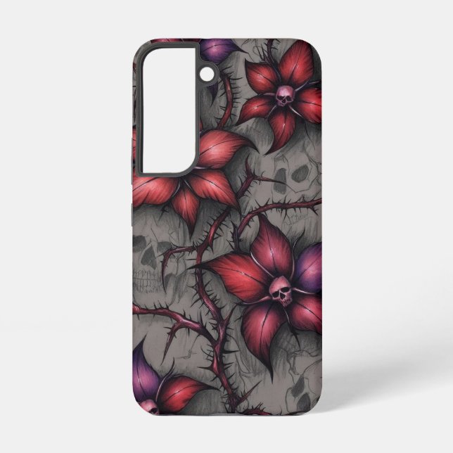 Dark Red Blooms & Thorny Vines Samsung Galaxy S22 Case (Back)