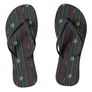 Dark Red, Blue, Green Striped Floral Jandals