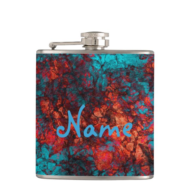 Dark red blue texture textured suede marble granit hip flask (Front)