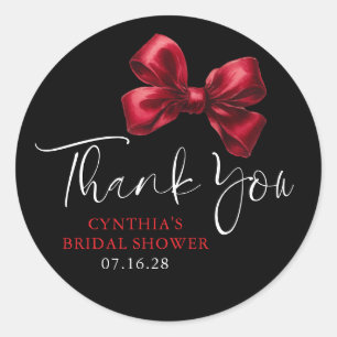 Dark Red Bow Favours Black Bridal Shower Thank You Classic Round Sticker