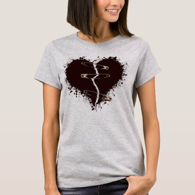Dark Red Broken Heart Pinned Up Goth T-Shirt (Front)