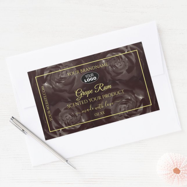 Dark Red Brown Blooming Roses Product Labels Logo (Envelope)