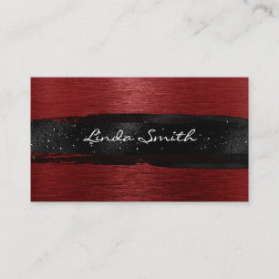 Dark Red Brushed Metal Black Brush Strokes Business Card