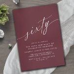 Dark Red Burgundy | Formal Maroon 60th Birthday Invitation<br><div class="desc">Elegant minimal-style 60th birthday invitations with heading "sixty" text in a handwritten script. White font on a dark red background.</div>