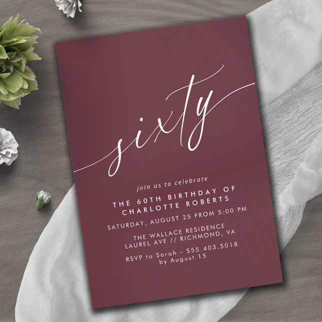 Dark Red Burgundy | Formal Maroon 60th Birthday Invitation (Creator Uploaded)