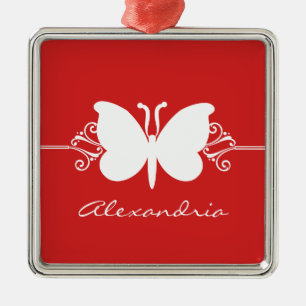 Dark Red Butterfly Swirls Premium Ornament