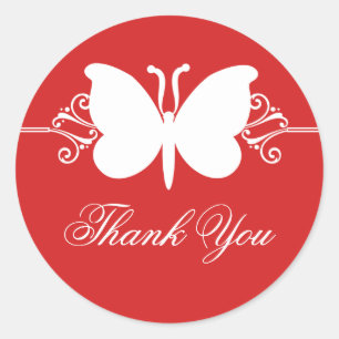 Dark Red Butterfly Swirls Thank You Stickers