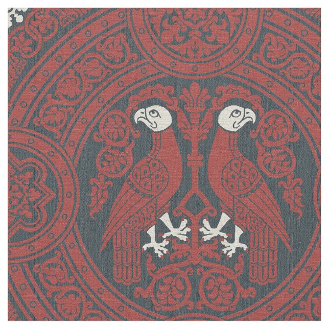 Dark Red Byzantine Birds Fabric (Close Up)