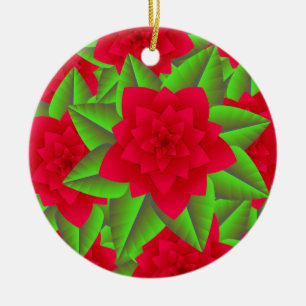 Dark Red Camellias and Green Leaves Ceramic Tree Decoration