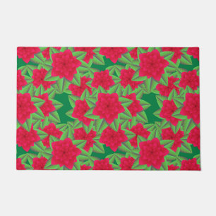 Dark Red Camellias and Green Leaves Doormat