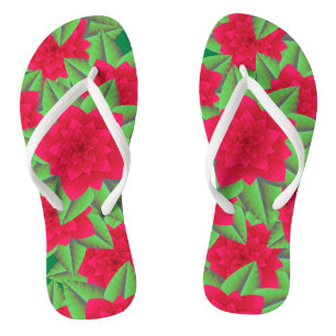 Dark Red Camellias and Green Leaves Jandals