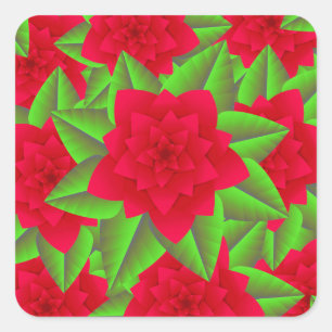 Dark Red Camellias and Green Leaves Square Sticker