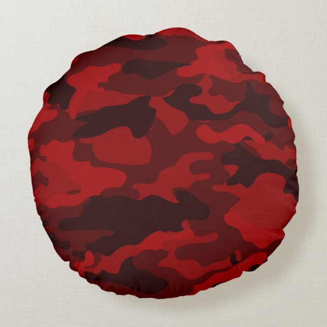 Dark Red Camouflage Round Cushion (Back)