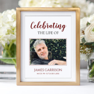 Dark Red Celebration Of Life with Photo Funeral Poster