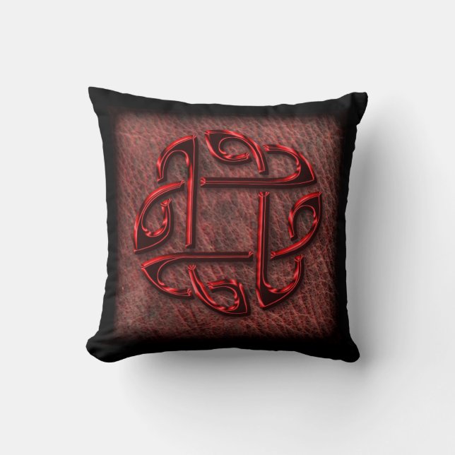 Dark red celtic knot on leather cushion (Front)