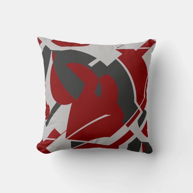 Dark Red Charcoal Grey Bold Swirling Abstract Cushion (Front)